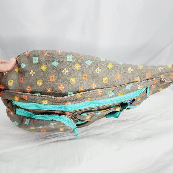 Kavu Gray & Teal Geometric Print Rope Sling Crossbody Bag Cotton Back Pack - Picture 7 of 16